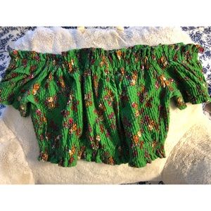 Green floral Topshop off shoulder crop top